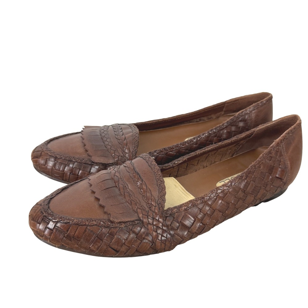 Vintage Womens Brown Woven Leather Kiltie Loafers Size 10 Brazil Academia Flat